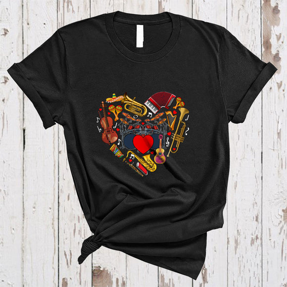MacnyStore - Valentine Music Instruments Heart Shape, Lovely Valentine Musician Music Teacher, Couple Family T-Shirt