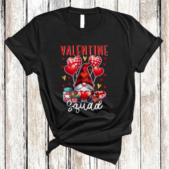 MacnyStore - Valentine Squad, Adorable Valentine's Day Plaid Gnome Lover, Heart Balloons Matching Couple T-Shirt