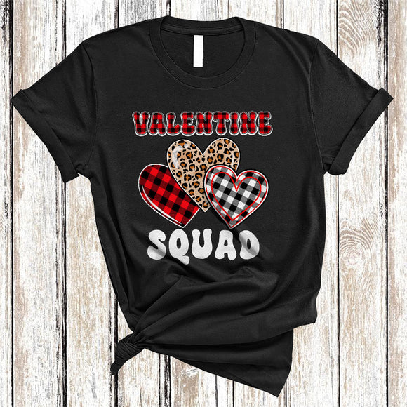 MacnyStore - Valentine Squad, Amazing Valentine's Day Three Leopard Plaid Hearts, Couple Family Group T-Shirt