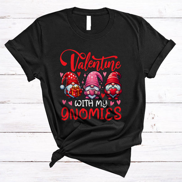 MacnyStore - Valentine With My Gnomies, Adorable Valentine's Day Three Gnomes Gnomies, Hearts Couple T-Shirt