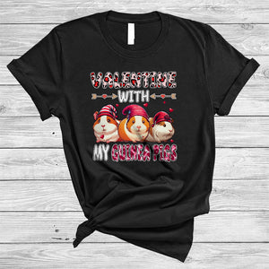MacnyStore - Valentine With My Guinea Pigs, Lovely Valentine's Day Three Guinea Pigs, Leopard Pink Hearts T-Shirt