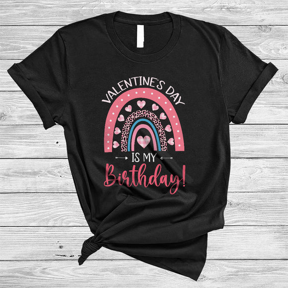 MacnyStore - Valentine's Day Is My Birthday, Amazing Plaid Hearts Leopard Rainbow, Couple Family Group T-Shirt
