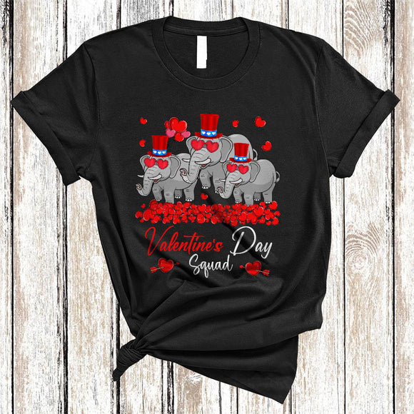 MacnyStore - Valentine's Day Squad, Amazing Three Valentine Elephant, Hearts Wild Animal Lover Group T-Shirt
