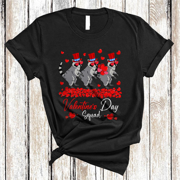 MacnyStore - Valentine's Day Squad, Amazing Three Valentine Raccoon, Hearts Wild Animal Lover Group T-Shirt