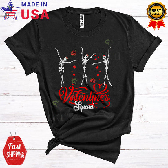 MacnyStore - Valentine's Squad Funny Cool Valentine Hearts Roses Three Dancing Skeletons Matching Couple Group T-Shirt