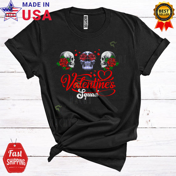 MacnyStore - Valentine's Squad Funny Cool Valentine Hearts Roses Three Dancing Skulls Matching Couple Group T-Shirt