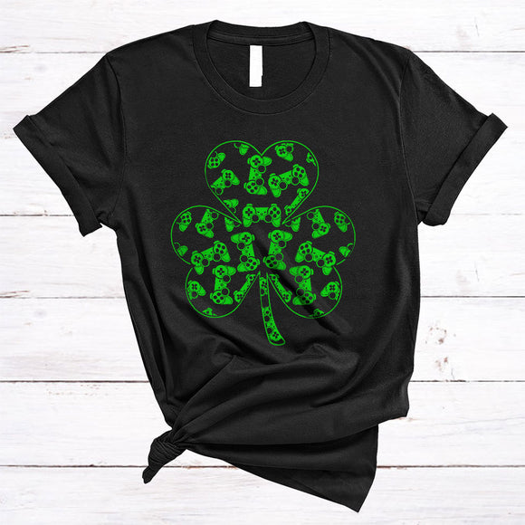 MacnyStore - Video Game Controller Inside Shamrock, Awesome St. Patrick's Day Lucky Shamrock, Gamer Group T-Shirt