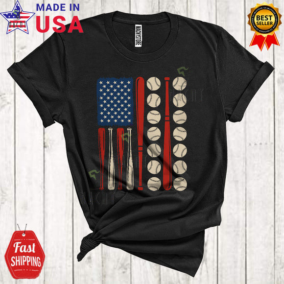 MacnyStore - Vintage American Flag Baseball Cool Proud 4th of July Patriotic Sport Baseball Player Lover T-Shirt