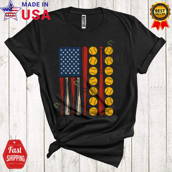 MacnyStore - Vintage American Flag Softball Cool Proud 4th of July Patriotic Sport Softball Player Lover T-Shirt