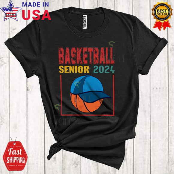 MacnyStore - Vintage Basketball Senior 2024 Cool Cute Graduation Class Of 2024 Graduate Basketball Sport Player T-Shirt
