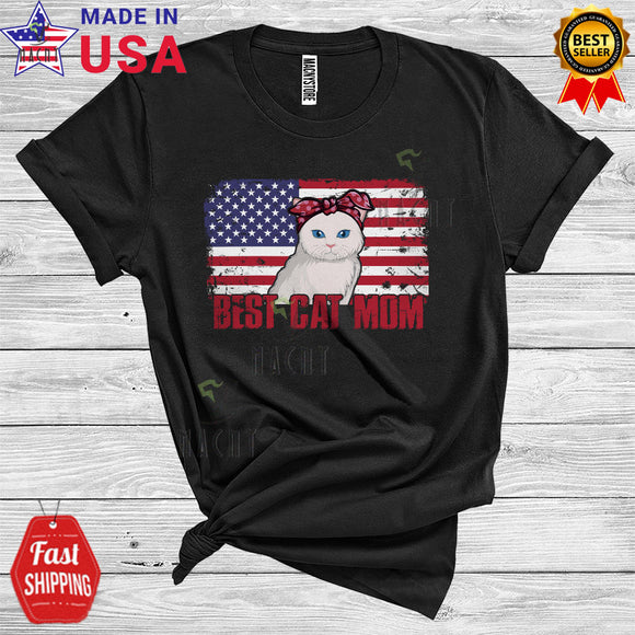 MacnyStore - Vintage Best Cat Mom Cool Happy Mother's Day Family American Flag Cat Lover T-Shirt