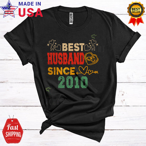 MacnyStore - Vintage Best Husband Since 2010 Cool Happy 13th Wedding Anniversary Matching Family Couple T-Shirt