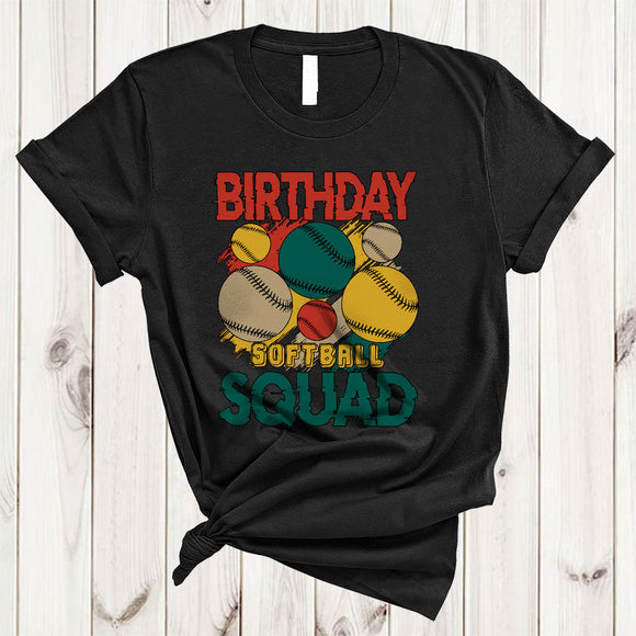 MacnyStore - Vintage Birthday Softball Squad, Joyful Birthday Softball Lover, Matching Family Group T-Shirt