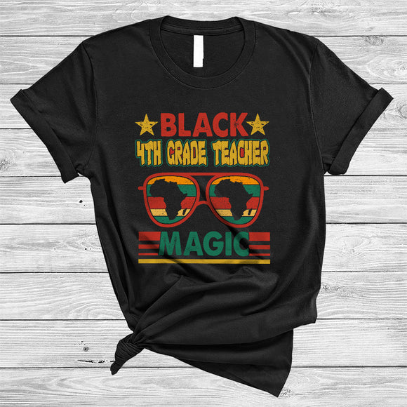 MacnyStore - Vintage Black 4th Grade Teacher Magic, Awesome Teacher African Shape Sunglasses, Family Afro Pride T-Shirt