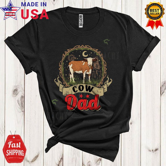 MacnyStore - Vintage Cow Dad Cute Cool Father's Day Cow Farmer Farm Matching Family Group T-Shirt