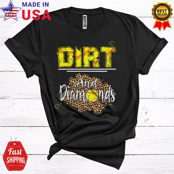 MacnyStore - Vintage Dirt And Diamonds Cool Matching Mother's Day Leopard Softball Player Playing Lover T-Shirt