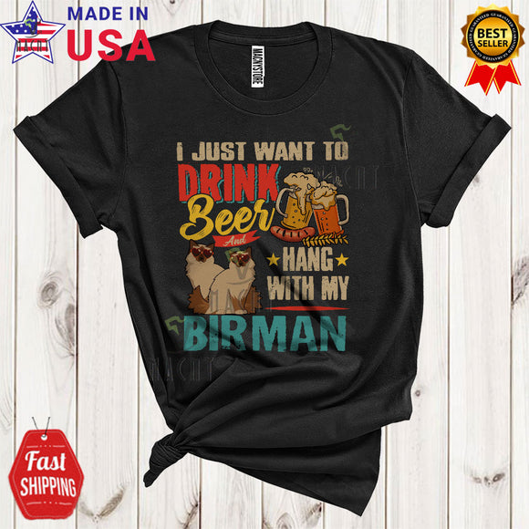 MacnyStore - Vintage Drink Beer Hang With My Birman Mountain Cute Funny Father's Day Drinking Cat T-Shirt