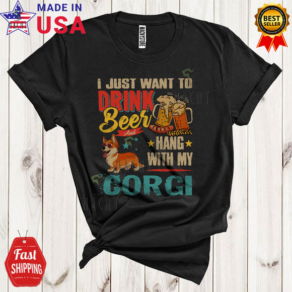 MacnyStore - Vintage Drink Beer Hang With My Corgi Cute Funny Father's Day Drinking Animal T-Shirt