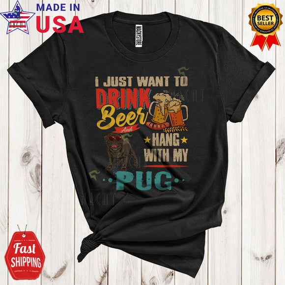 MacnyStore - Vintage Drink Beer Hang With My Pug Cute Funny Father's Day Drinking Animal T-Shirt