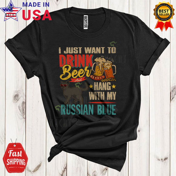 MacnyStore - Vintage Drink Beer Hang With My Russian Blue Cute Funny Father's Day Drinking Cat T-Shirt