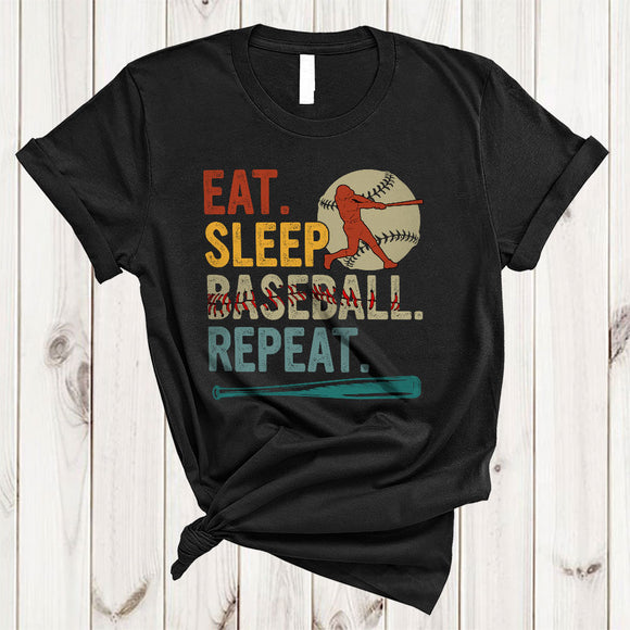 MacnyStore - Vintage Eat Sleep Baseball Repeat, Joyful Cool Baseball Player Proud, Vintage Matching Sport Team T-Shirt