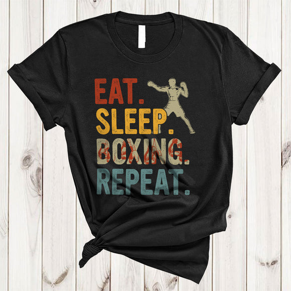 MacnyStore - Vintage Eat Sleep Boxing Repeat, Joyful Cool Boxing Player Proud, Vintage Matching Sport Team T-Shirt