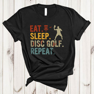 MacnyStore - Vintage Eat Sleep Disc Golf Repeat, Joyful Cool Disc Golf Player Proud, Vintage Matching Sport Team T-Shirt