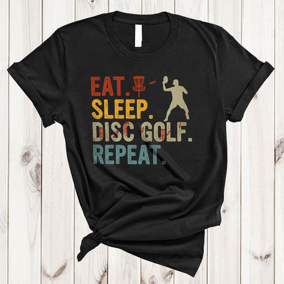 MacnyStore - Vintage Eat Sleep Disc Golf Repeat, Joyful Cool Disc Golf Player Proud, Vintage Matching Sport Team T-Shirt