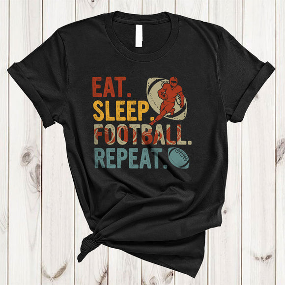 MacnyStore - Vintage Eat Sleep Football Repeat, Joyful Cool Baseball Player Proud, Vintage Matching Sport Team T-Shirt