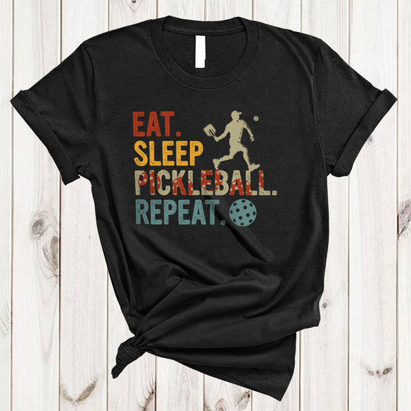 MacnyStore - Vintage Eat Sleep Pickleball Repeat, Joyful Cool Pickleball Player Proud, Vintage Matching Sport Team T-Shirt