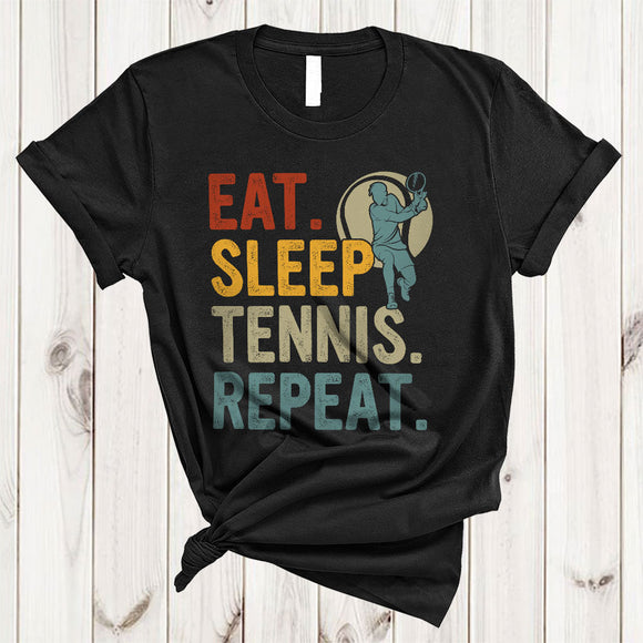 MacnyStore - Vintage Eat Sleep Tennis Repeat, Joyful Cool Tennis Player Proud, Vintage Matching Sport Team T-Shirt