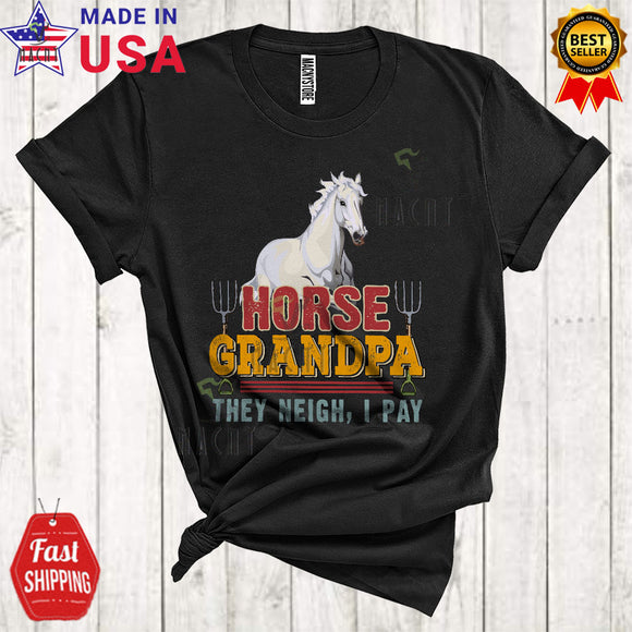 MacnyStore - Vintage Horse Grandpa They Moo I Pay Cute Funny Father's Day Horse Farm Animal Farmer Family T-Shirt