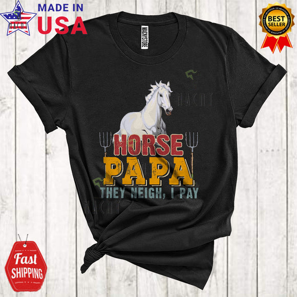 MacnyStore - Vintage Horse Papa They Moo I Pay Cute Funny Father's Day Horse Farm Animal Farmer Family T-Shirt