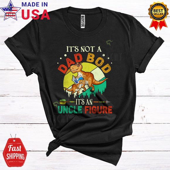 MacnyStore - Vintage It's Not A Dad Bod It's An Uncle Figure Cute Cool Father's Day T Rex Dinosaur Beer T-Shirt