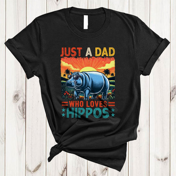 MacnyStore - Vintage Just A Dad Who Loves Hippos, Awesome Father's Day Wild Animal, Dad Family Group T-Shirt
