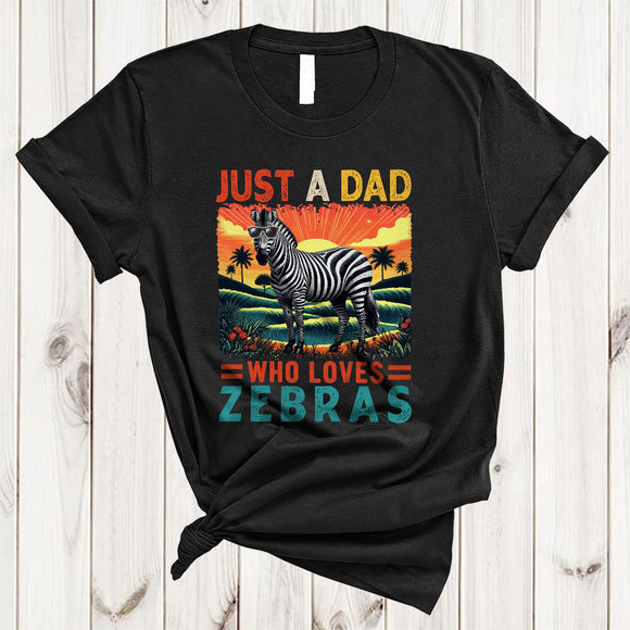 MacnyStore - Vintage Just A Dad Who Loves Zebras, Awesome Father's Day Wild Animal, Dad Family Group T-Shirt