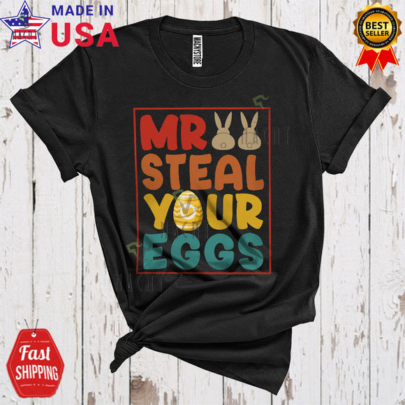 MacnyStore - Vintage Mr Steal Your Eggs Cool Cute Easter Boys Bunnies From Back Easter Egg Hunting T-Shirt