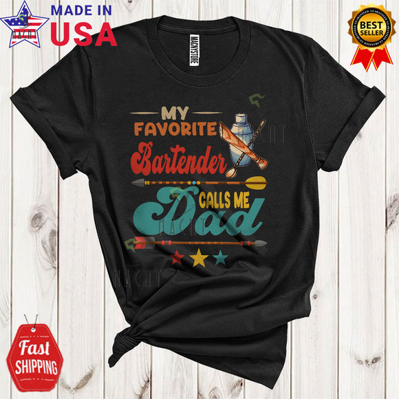 MacnyStore - Vintage My Favorite Bartender Calls Me Dad Cool Funny Father's Day Dad Matching Family Group T-Shirt