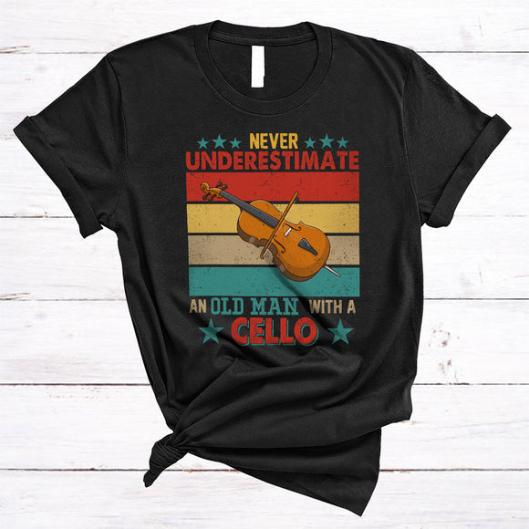 MacnyStore - Vintage Never Underestimate An Old Man With A Cello, Proud Father's Day Musician Family T-Shirt