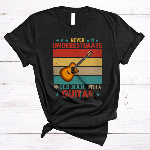 MacnyStore - Vintage Never Underestimate An Old Man With A Guitar, Proud Father's Day Musician Family T-Shirt