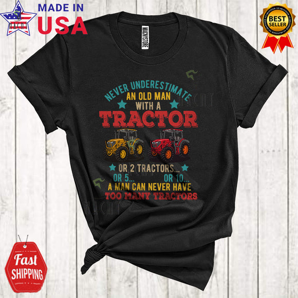 MacnyStore - Vintage Never Underestimate An Old Man With A Tractor Funny Cool Farmer Tractor Driver Lover T-Shirt