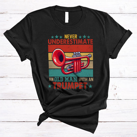 MacnyStore - Vintage Never Underestimate An Old Man With A Trumpet, Proud Father's Day Musician Family T-Shirt