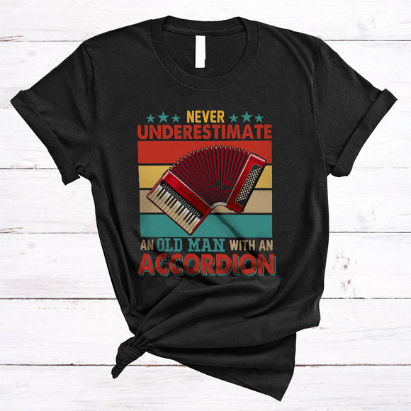 MacnyStore - Vintage Never Underestimate An Old Man With An Accordion, Proud Father's Day Musician Family T-Shirt