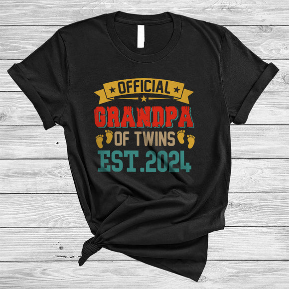 MacnyStore - Vintage Official Grandpa Of Twins 2024, Amazing Father's Day Pregnancy Announcement, Family T-Shirt
