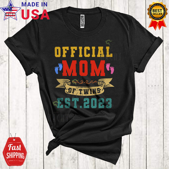 MacnyStore - Vintage Official Mom Of Twins 2023 Funny Cute Pregnancy Announcement Matching Family Lover T-Shirt
