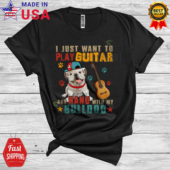 MacnyStore - Vintage Play Guitar And Hang With My Bulldog Cute Happy Father's Day Dog Guitarist T-Shirt