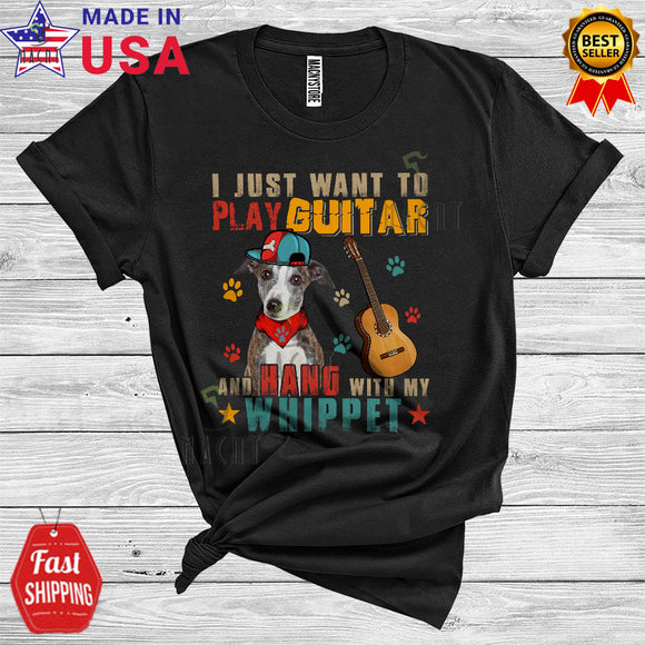 MacnyStore - Vintage Play Guitar And Hang With My Whippet Cute Happy Father's Day Dog Guitarist T-Shirt