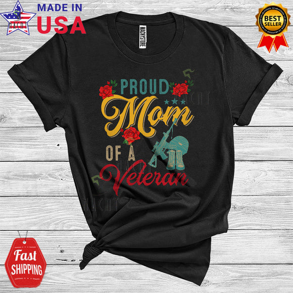 MacnyStore - Vintage Proud Mom Of A Veteran Cool Mother's Day Roses Matching Mom Family Group T-Shirt