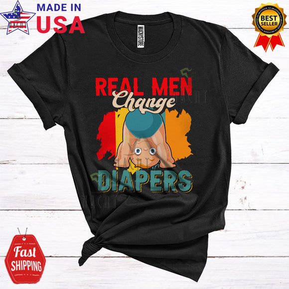 MacnyStore - Vintage Real Men Change Diapers Funny Happy Father's Day Matching Family New Dad Baby Diapers Lover T-Shirt