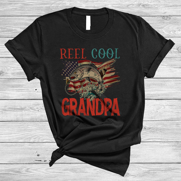 MacnyStore - Vintage Reel Cool Grandpa, Awesome Father's Day Fishing Fisherman, Matching Family Group T-Shirt